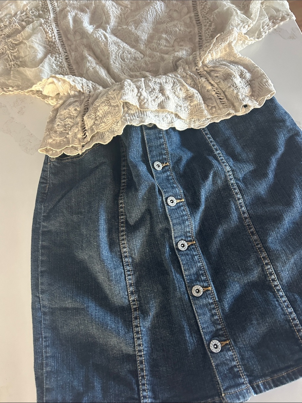 Chico’s Dark Blue Button-Front Stretch Denim Skirt Size 2.5 (Large/X Large 14)